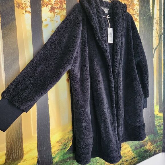 Natural Reflections Small Anthracite Cozy Hooded Cardigan Long Fleece Black NWT - Picture 2 of 13